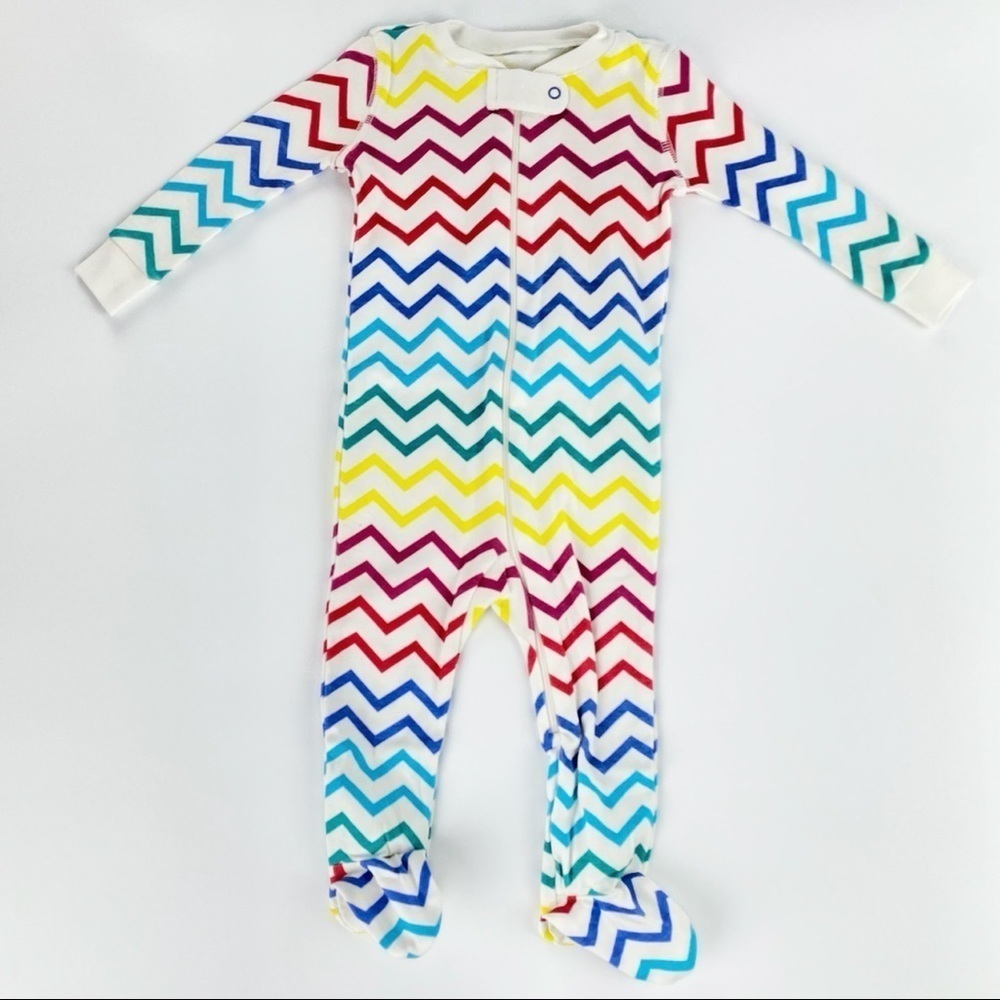 Primary Organic Cotton Zip Footie Limited Edition Rainbow Chevron NWT - Picture 2 of 8